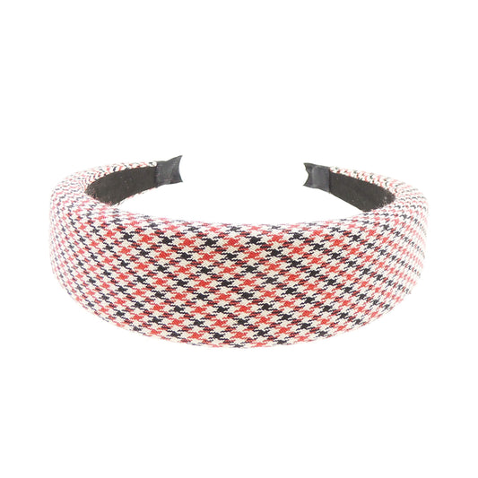 Tartan Check Plaid Padded Sponge Wide Thick Puffy Fabric Formal Boho Vintage Headband Alice Band Women Hair Accessories Hairband For Birthday Wedding Guest Bridesmaid Party (Red White Black)