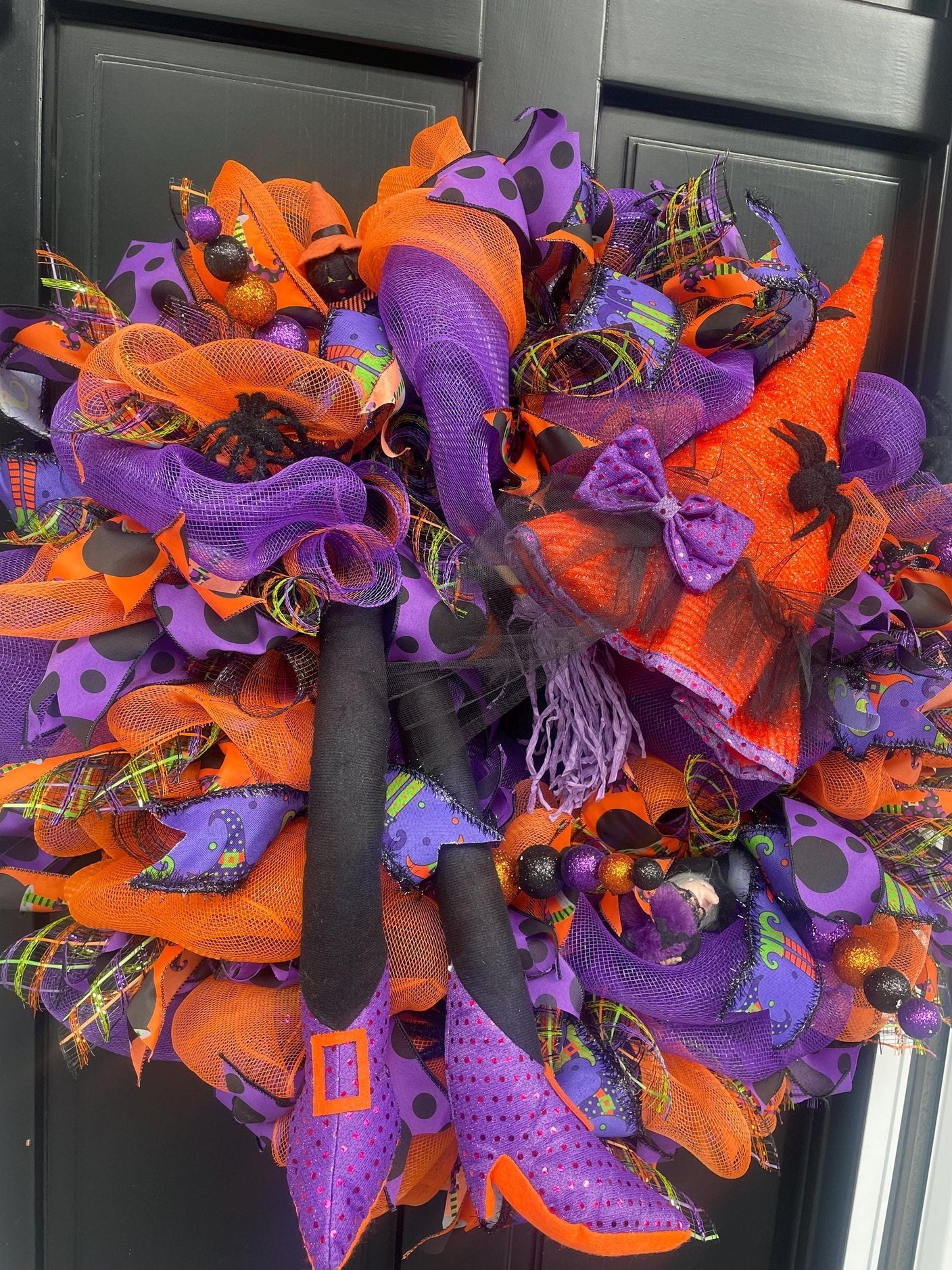 Large Witch Halloween Wreath | Purple & Orange Front Door Decor | 70cm (27.5")
