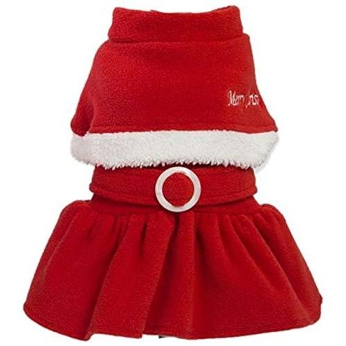 Cute Festive Red Funny Santa Claus Father Christmas Party Boy Girl SMALL DOG BREED ONLY Puppy Kitten Cat Warm Winter Fleece Costume Clothes Jumper Dress Skirt Coat Walking Hoodie Outfit (XXL)