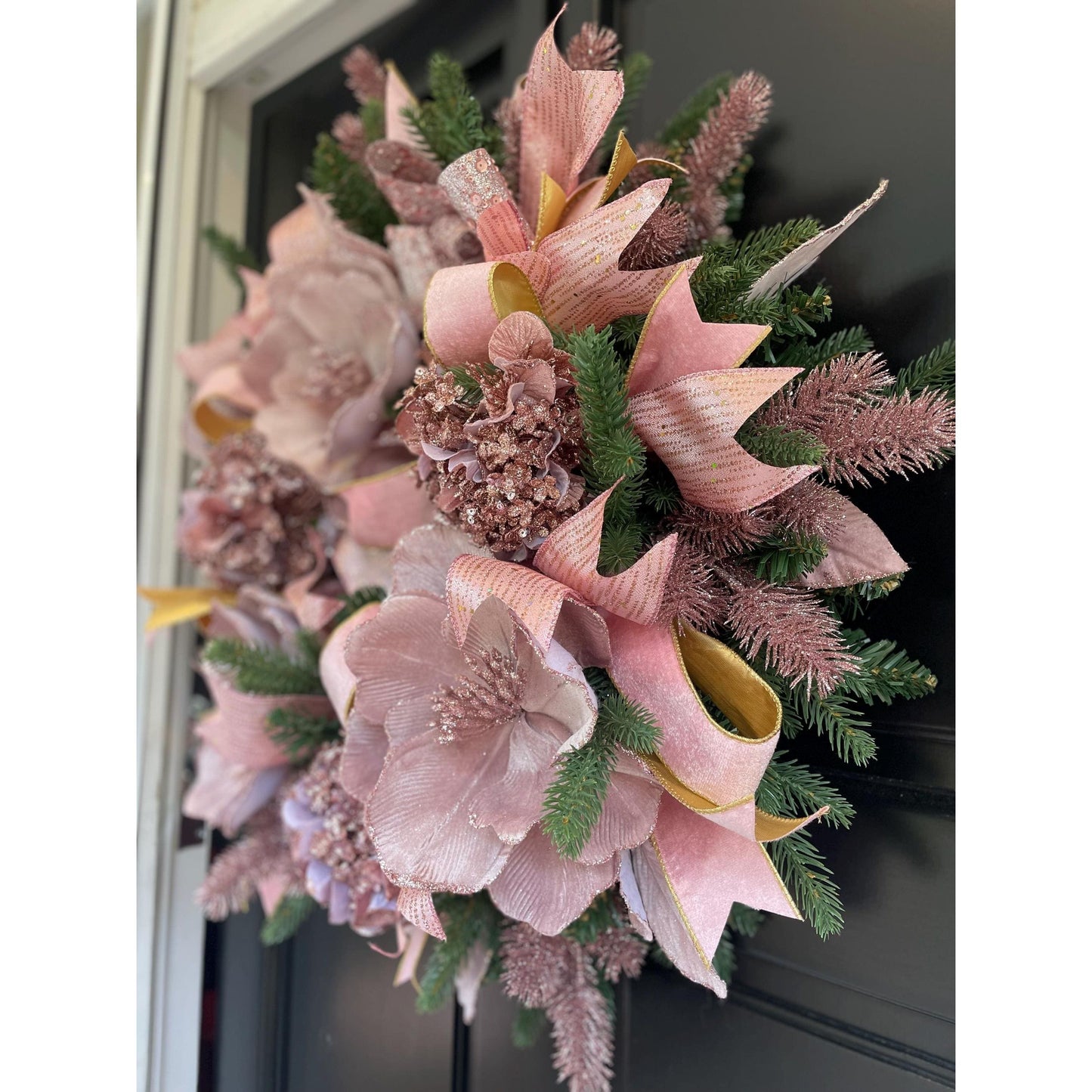 Elegant Pink XL Christmas Front Door Wreath Elegant Porch Holiday House Home Decor Decoration Boho Glam Winter Swag Designer Unique