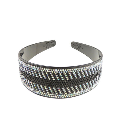 Extra Sparkly Wide Large Womens Diamante Rhinestone Black Crystal Wedding Formal Occasion Christmas Birthday Pageant Bridal Party Alice Band Headwear Hairband Headband (Black Silver AB, One Size)