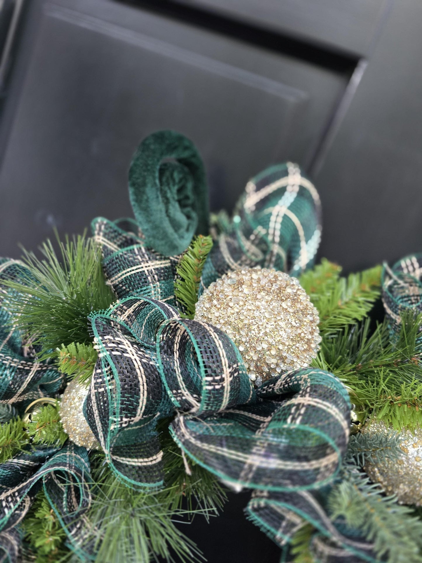 Luxury Gold & Green Christmas Wreath | Long Needle Pine Front Door Wreath | 60cm (24")