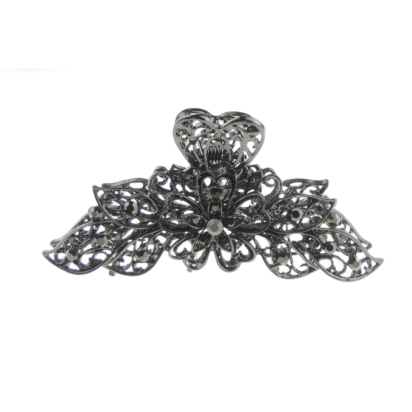 Small Womens Crystal Rhinestone Diamante Bridal Wedding Guest Party Bridesmaid Birthday Hair Accessories Bulldog Crab Octopus Spider Jaw Styling Metal Hair Claw Clamp Clip Flower BLACK