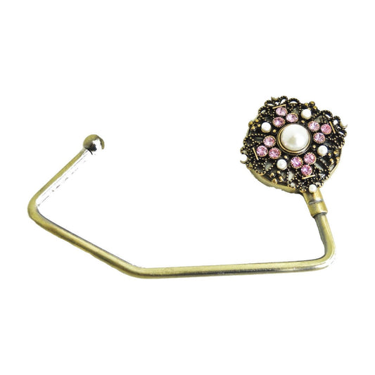 Glamour Girlz Womens Sparkly Crystal Diamante Rhinestone Purse Shoulder Crossbody Tote Bag Handbag Portable Instant Hanging Hanger Hook for Desks Tables Birthday Christmas Gift Gold Pink Flower