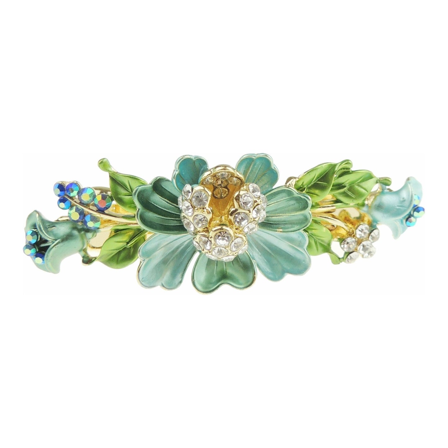 Womens Girls Crystal Rhinestone Diamante Wedding Birthday Party Evening Ponytail Fine Medium Hair Accessories Occasion Barrette Hairpin Grip 7cm French Spring Clip Floral Flower Enamel Beige