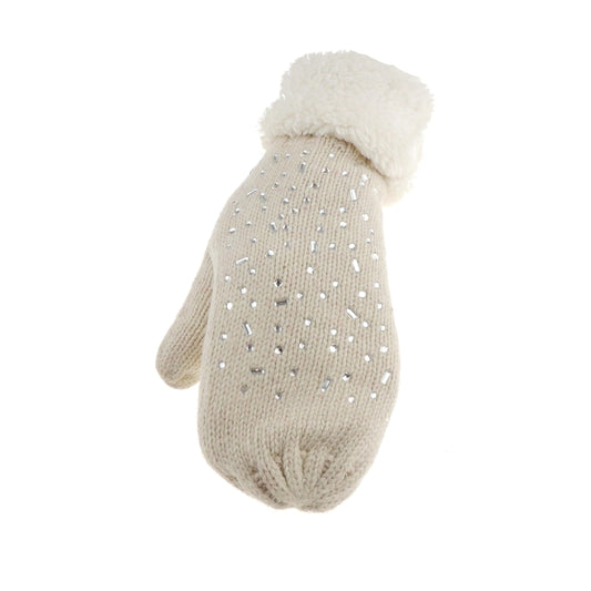 Glamour Girlz Womens Girls Soft Faux Pearl Luxury Knitted Knit Thermal Fleece Lined Warm Winter Outdoor Hiking Cold Weather Skiing Snowboarding Christmas Birthday Hand Warmers Gloves Mitts Mitten