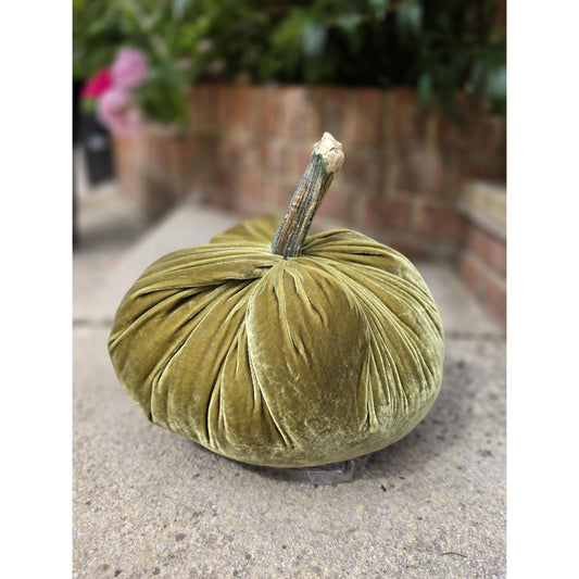 Olive Green LARGE Silk Velvet Pumpkins Rustic Farmhouse Wedding Thanksgiving Gift Idea Home Shelf Modern Handmade Decor Decoration