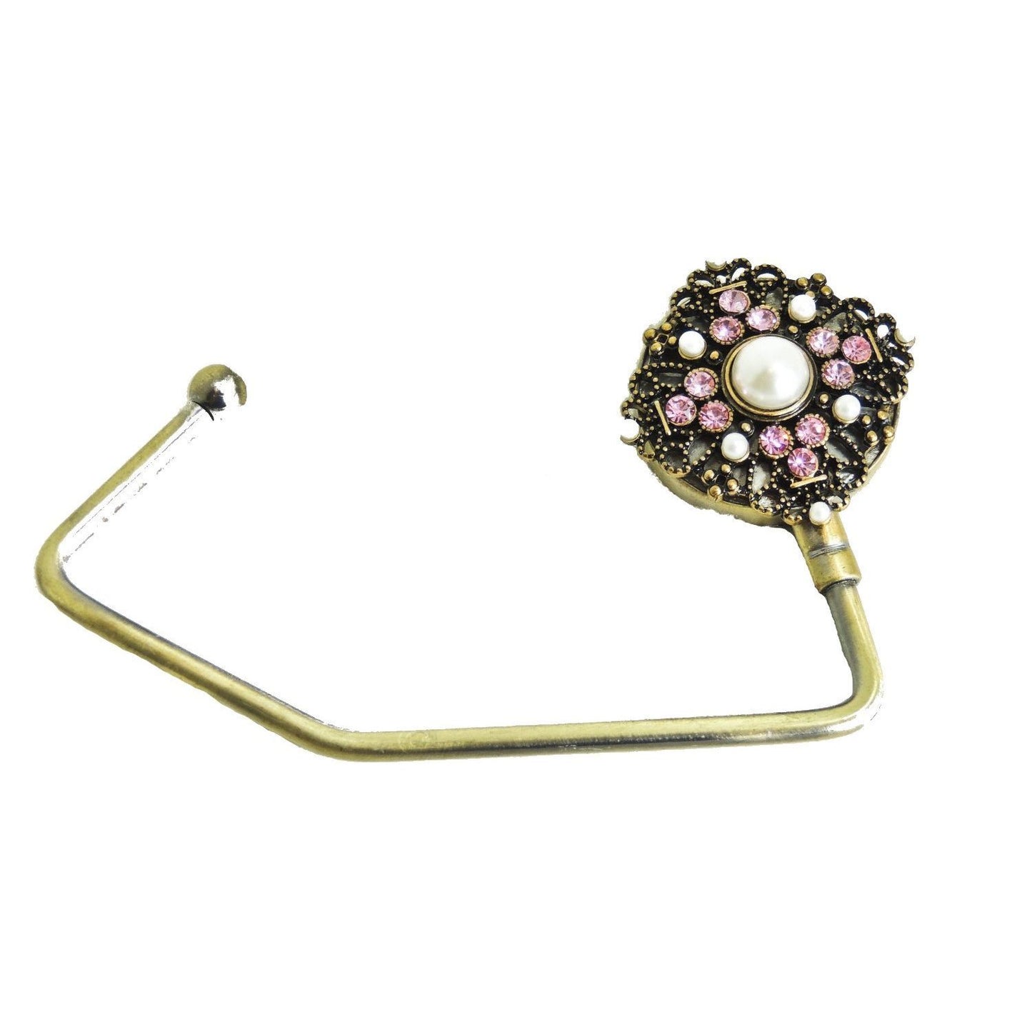 Glamour Girlz Womens Sparkly Crystal Diamante Rhinestone Purse Shoulder Crossbody Tote Bag Handbag Portable Instant Hanging Hanger Hook for Desks Tables Birthday Christmas Gift Gold Pink Flower
