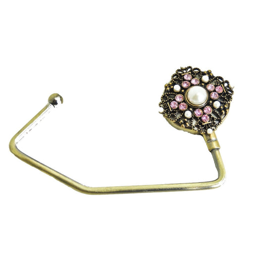 Glamour Girlz Womens Sparkly Crystal Diamante Rhinestone Purse Shoulder Crossbody Tote Bag Handbag Portable Instant Hanging Hanger Hook for Desks Tables Birthday Christmas Gift Gold Pink Flower