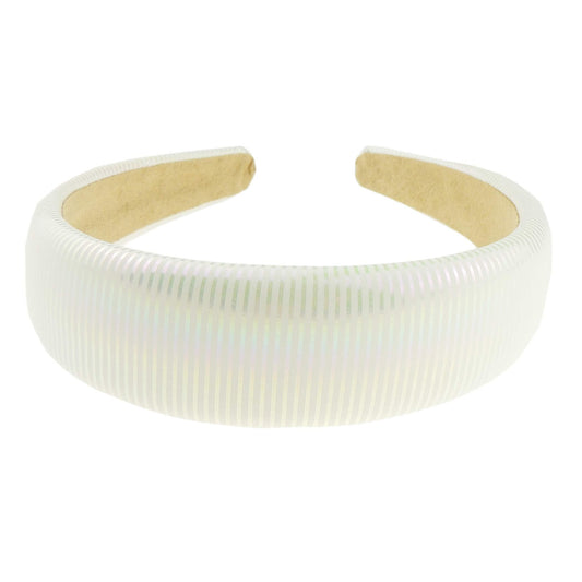 Girls Women Slightly Padded Metallic Striped Ribbed Evening Summer Boho Vintage Headband Alice Band Alice Band Hair Accessories Hairband Christmas Birthday Wedding Bridesmaid (White)
