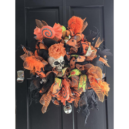 XL Gothic Skull Halloween Wreath | Luxury Halloween Front Door Decor | 65cm (26")