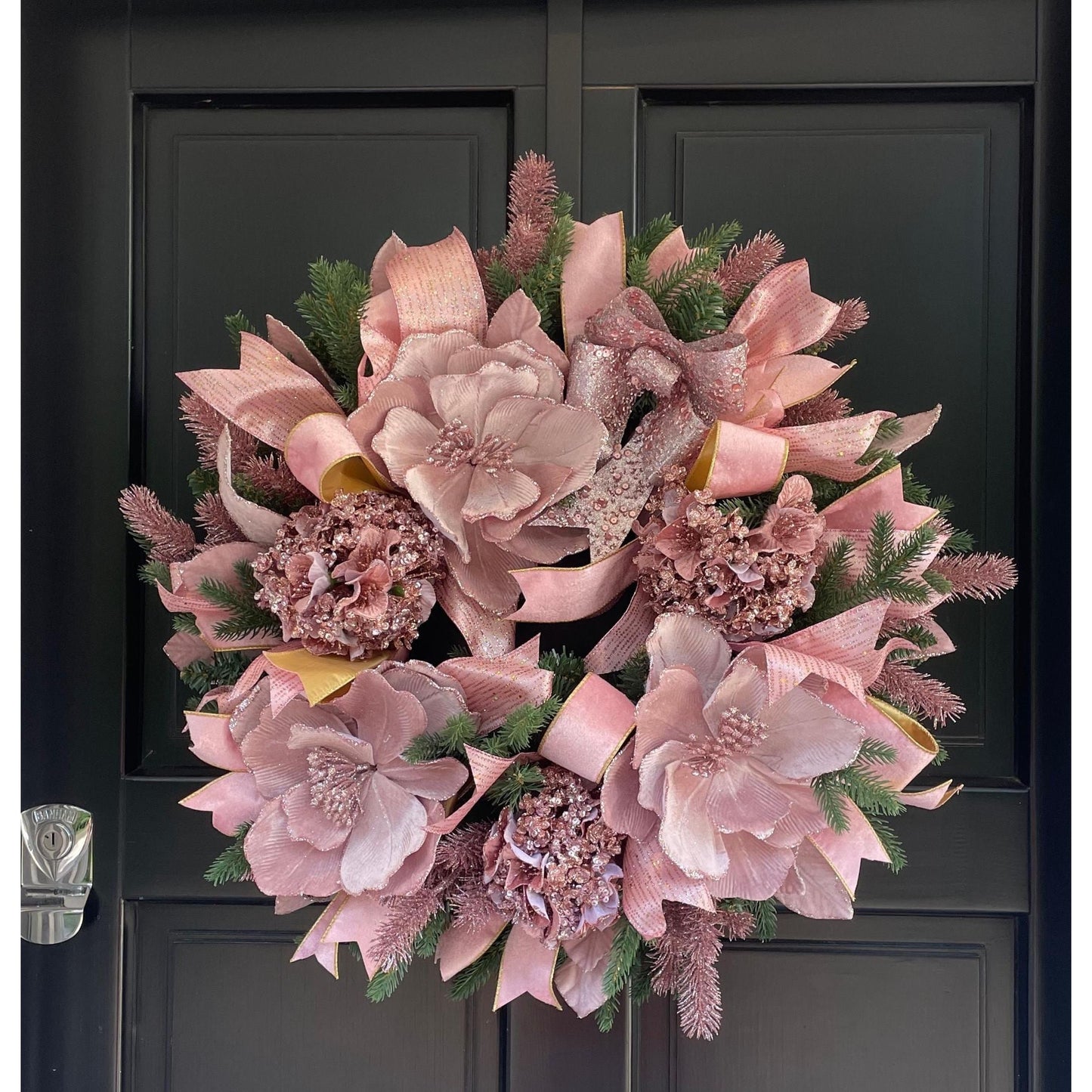 Elegant Pink XL Christmas Front Door Wreath Elegant Porch Holiday House Home Decor Decoration Boho Glam Winter Swag Designer Unique