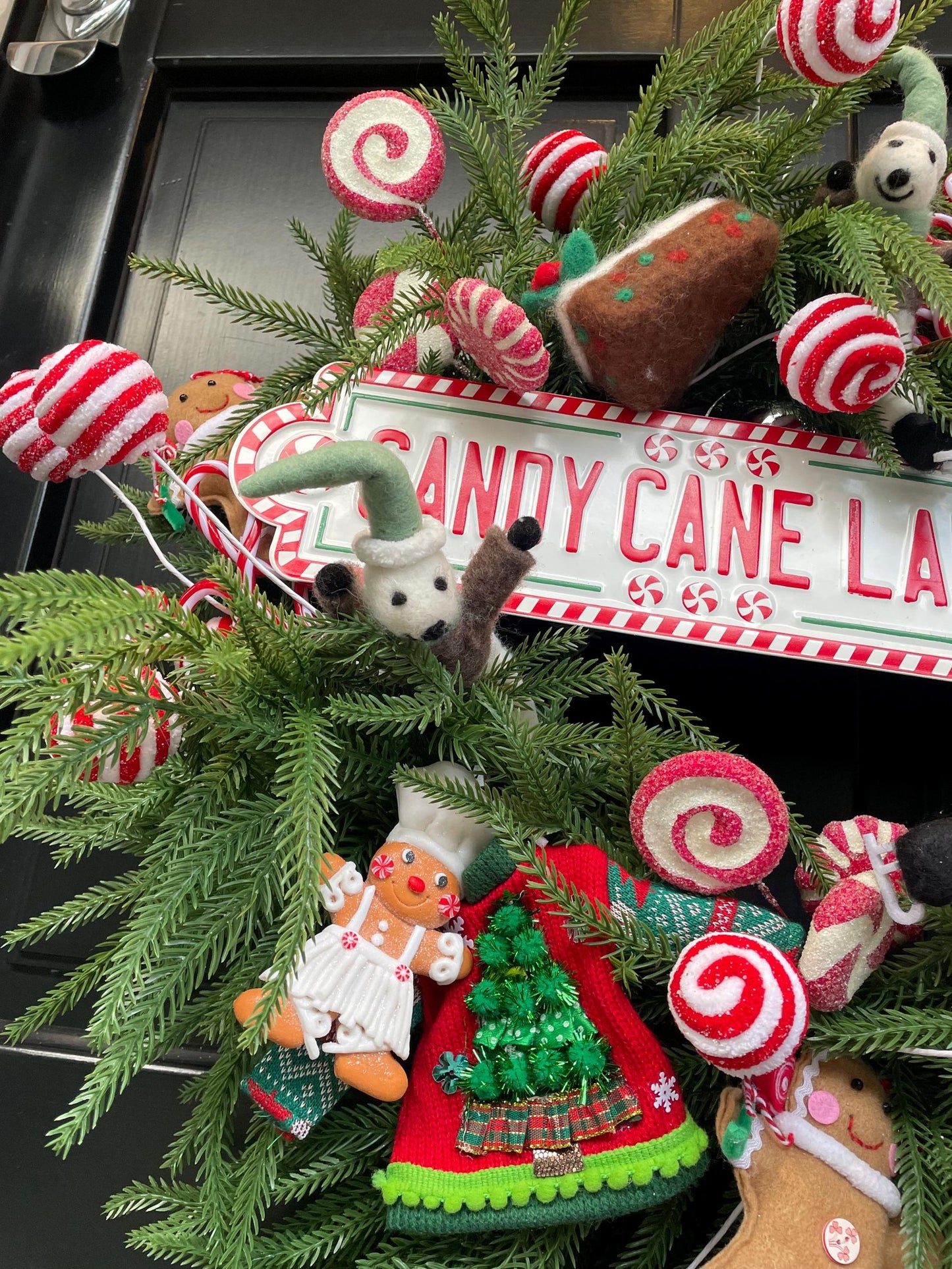 Christmas Wreath, Candy Cane Lane Wreath, Gingerbread Christmas Decor, Norfolk Pine Front Door Wreath, Whimsical Holiday Decor, 60cm