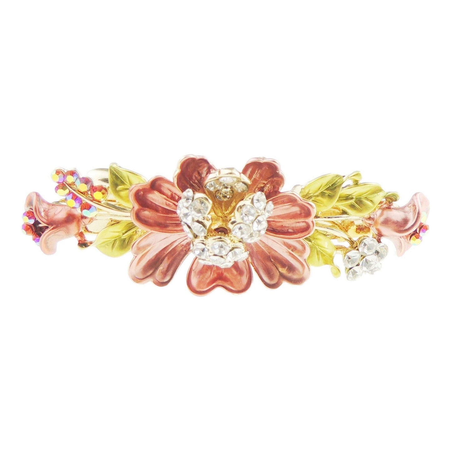 Womens Girls Crystal Rhinestone Diamante Wedding Birthday Party Evening Ponytail Fine Medium Hair Accessories Occasion Barrette Hairpin Grip 7cm French Spring Clip Floral Flower Enamel Beige