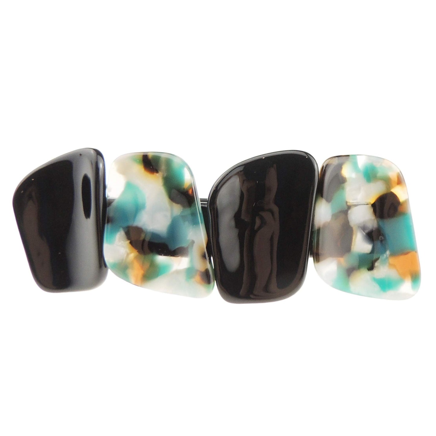 Modern Boho Retro Womens Girls Wedding Birthday Party Evening Ponytail Fine Medium Hair Accessories Occasion Barrette Hairpin Grip French Spring Clip 3D Large Marbled Black Multi