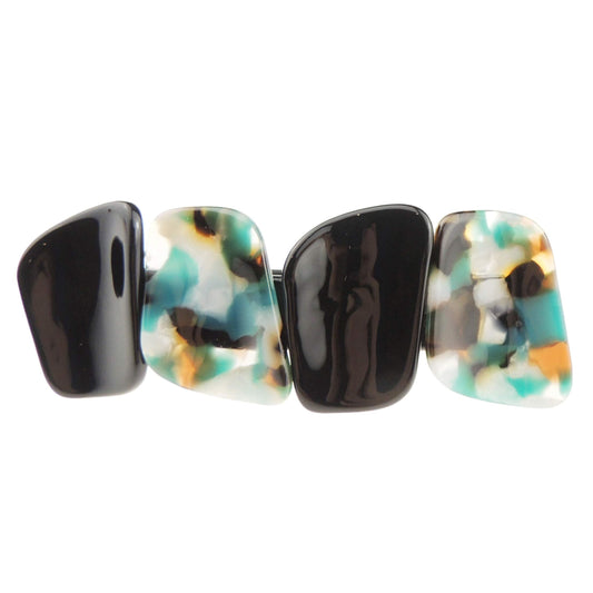 Modern Boho Retro Womens Girls Wedding Birthday Party Evening Ponytail Fine Medium Hair Accessories Occasion Barrette Hairpin Grip French Spring Clip 3D Large Marbled Black Multi