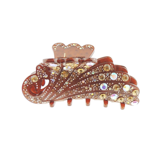 Sparkly Women Crystal Diamante Rhinestone Gems Wave Jaw Clip Octopus Clamp Grip Bridal Wedding Party Fine Thin Medium Short Styling Hair Butterfly Claw Peacock Wings Waves Peacock (Chocolate)