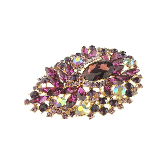 Extra Large Very Sparkly Ladies Floral Womens Vintage Bridal Wedding Dress Christmas Birthday Gift Saree Scarf Lapel Diamante Crystal Brooch Badge Breastpin Corsage 9cm Pin Brooch Purple