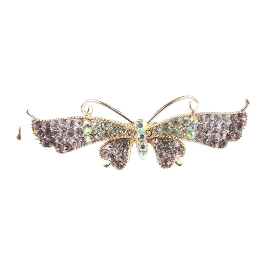 Ladies 6cm Crystal Diamante Hair Grip Slide Wide Long Butterfly (Long Purple)