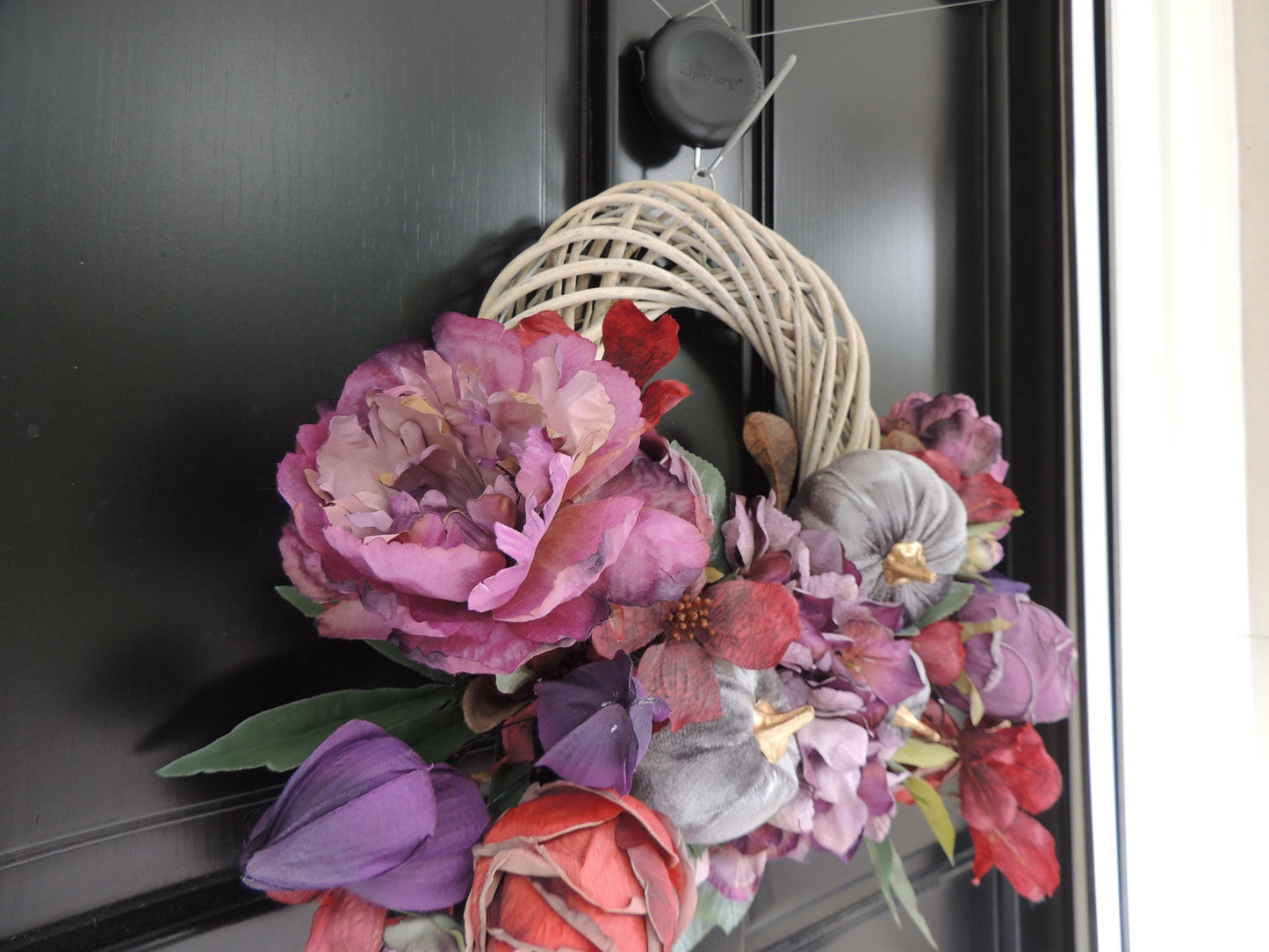 Large Mauve Fall Wreath, Autumn Pumpkin Door Decor, Thanksgiving Peony Floral, Front Porch Harvest Wreath, Farmhouse Entryway Decoration