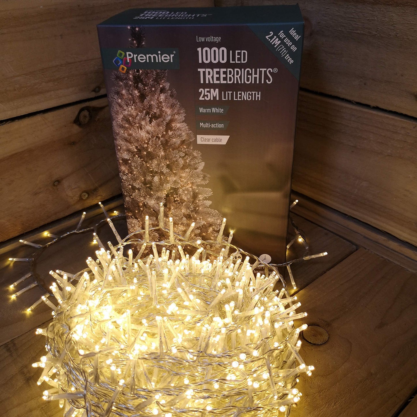 Premier 1000 LED 25m TreeBrights Christmas Lights Warm White Clear Cable