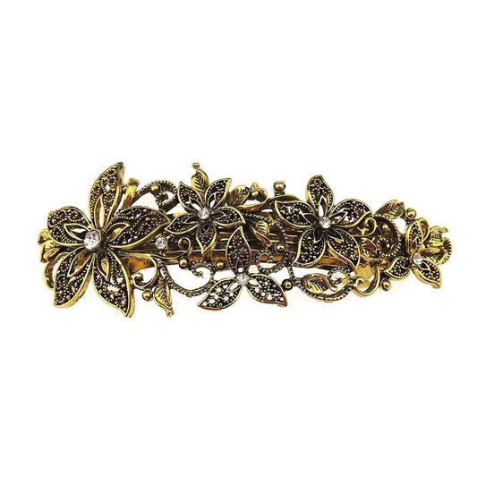 Gold Tone Metal Vintage Floral Diamante Hair Barrette