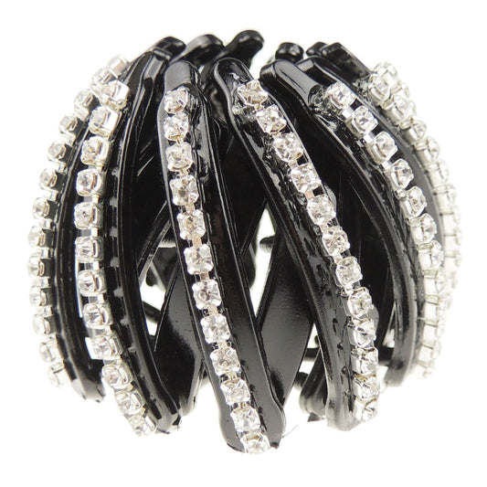 Womens Bridal Wedding Party Christmas Styling Hair Accessories Pins Bun Expandable Holder Pony Tail Chignon Brooch Hairpin Jewelry Updo Chopsticks Stick Vintage Look Diamante Crystal (Black Small)