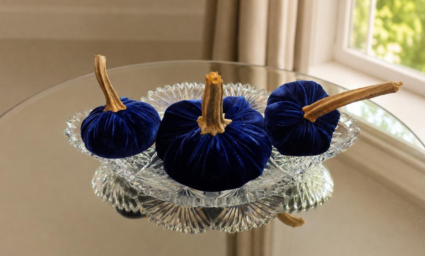 Set of 3 MINI Royal Blue Dark Silk Velvet Pumpkins, Autumn Table Decor, Fall Wedding, Thanksgiving, Best Selling Item