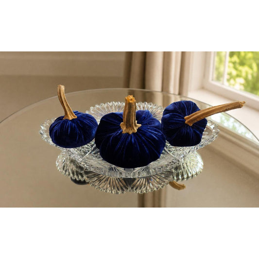 Set of 3 MINI Royal Blue Dark Silk Velvet Pumpkins, Autumn Table Decor, Fall Wedding, Thanksgiving, Best Selling Item