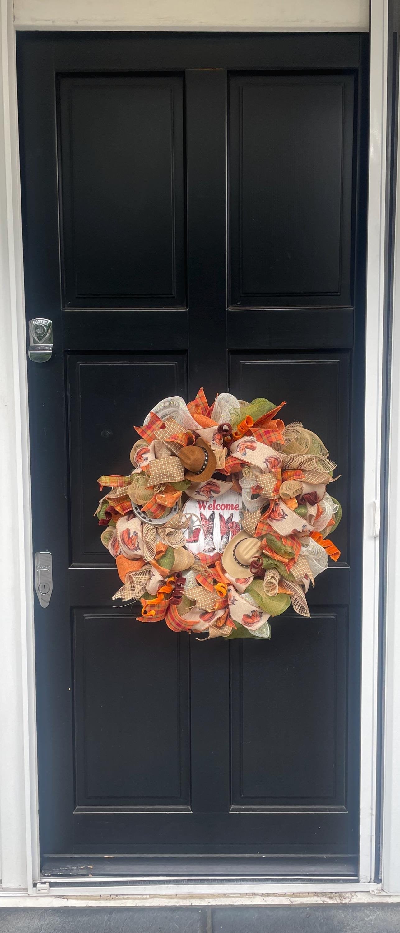 Luxury Southern Charm Welcome Wreath | Western Ranch Front Door Decor | Horse Lover Farmhouse Wreath