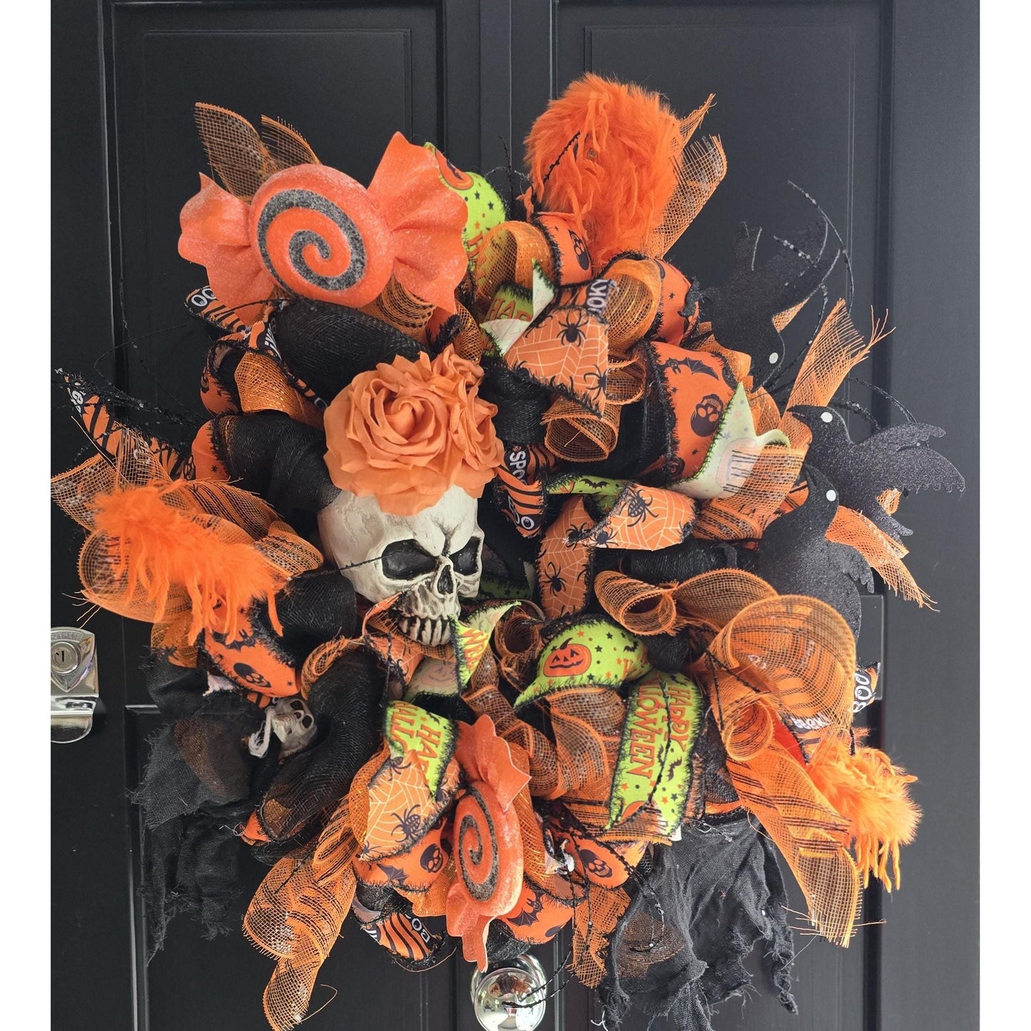 XL Oversized Halloween Front Door Wreath Hanger Skeleton SKELLY Skull Wall Porch Hanger Handmade House Home Decor Decorations Welcome Gothic