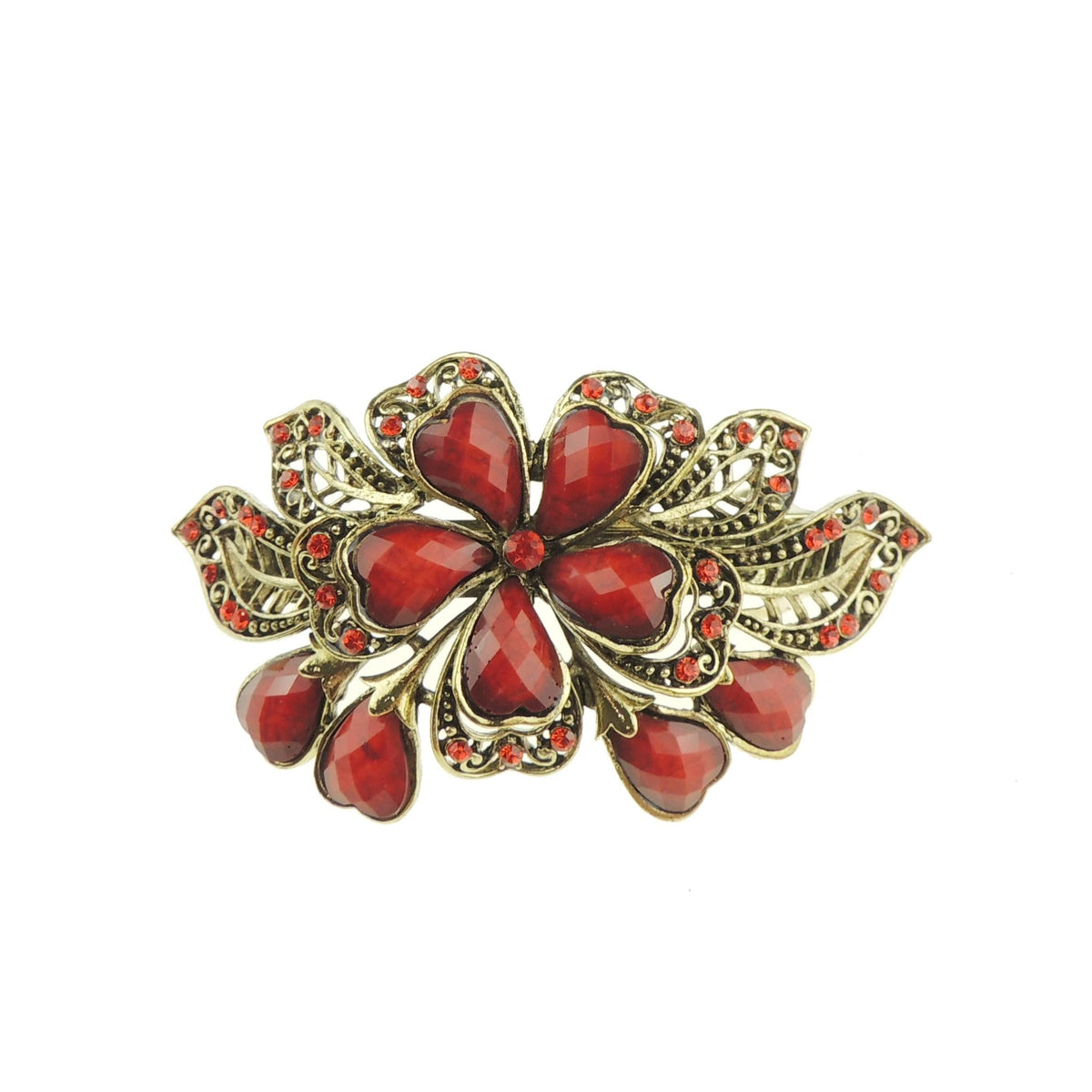 Womens Girls Diamante Crystal Stone Wedding Birthday Party Bridal Wedding Ponytail Fine Medium Hair Accessories Occasion Barrette Hairpin Grip French Spring Clip Vintage Look Gold Tone Metal Floral Rose