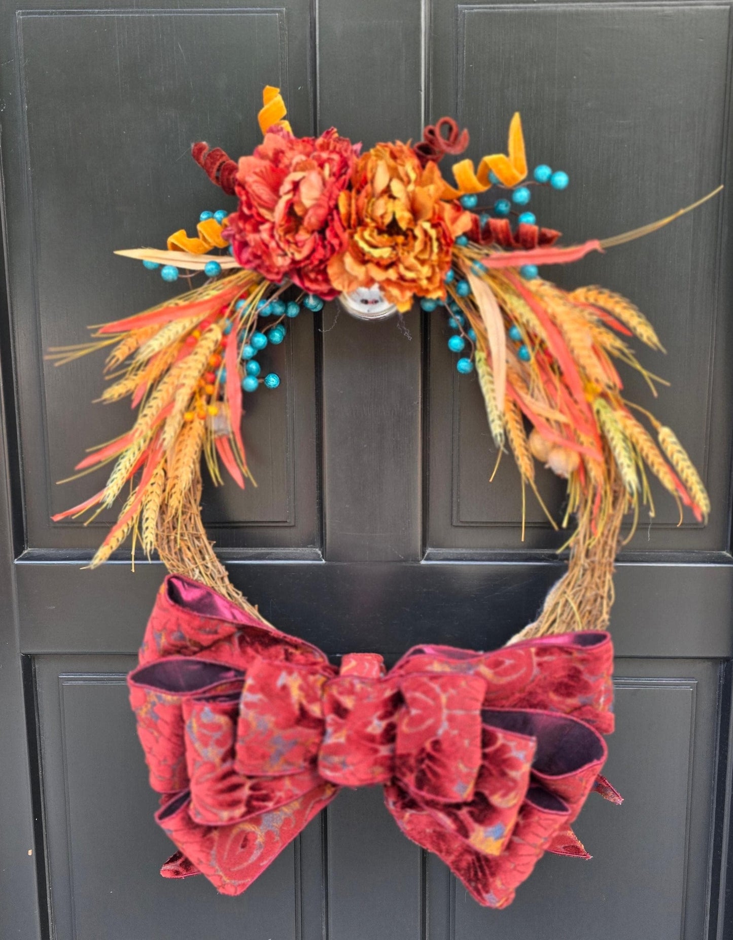 Luxury Teal & Orange Autumn Grapevine Wreath | Harvest & Thanksgiving Decor | 45cm (18")