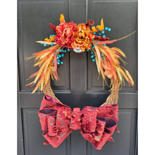 Luxury Teal & Orange Autumn Grapevine Wreath | Harvest & Thanksgiving Decor | 45cm (18")