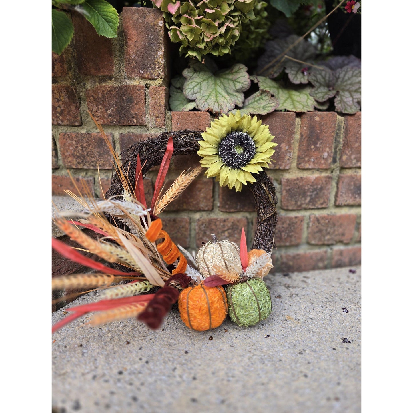Autumn Vibes Fall Orange Harvest Front Door Wreath Rustic Wall Porch Hanger House Home Decor Decoration Thanksgiving Designer Fireplace Swag
