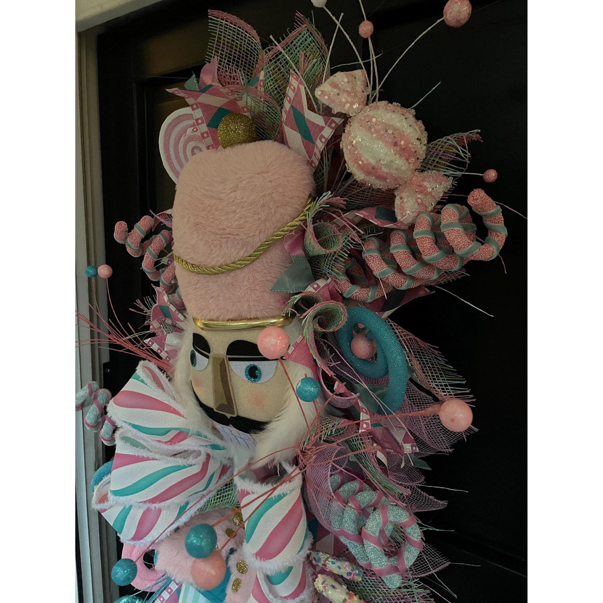 XXL Nutcracker Candy Christmas Wreath Front Door Sweets Pink Blue Xmas Swag