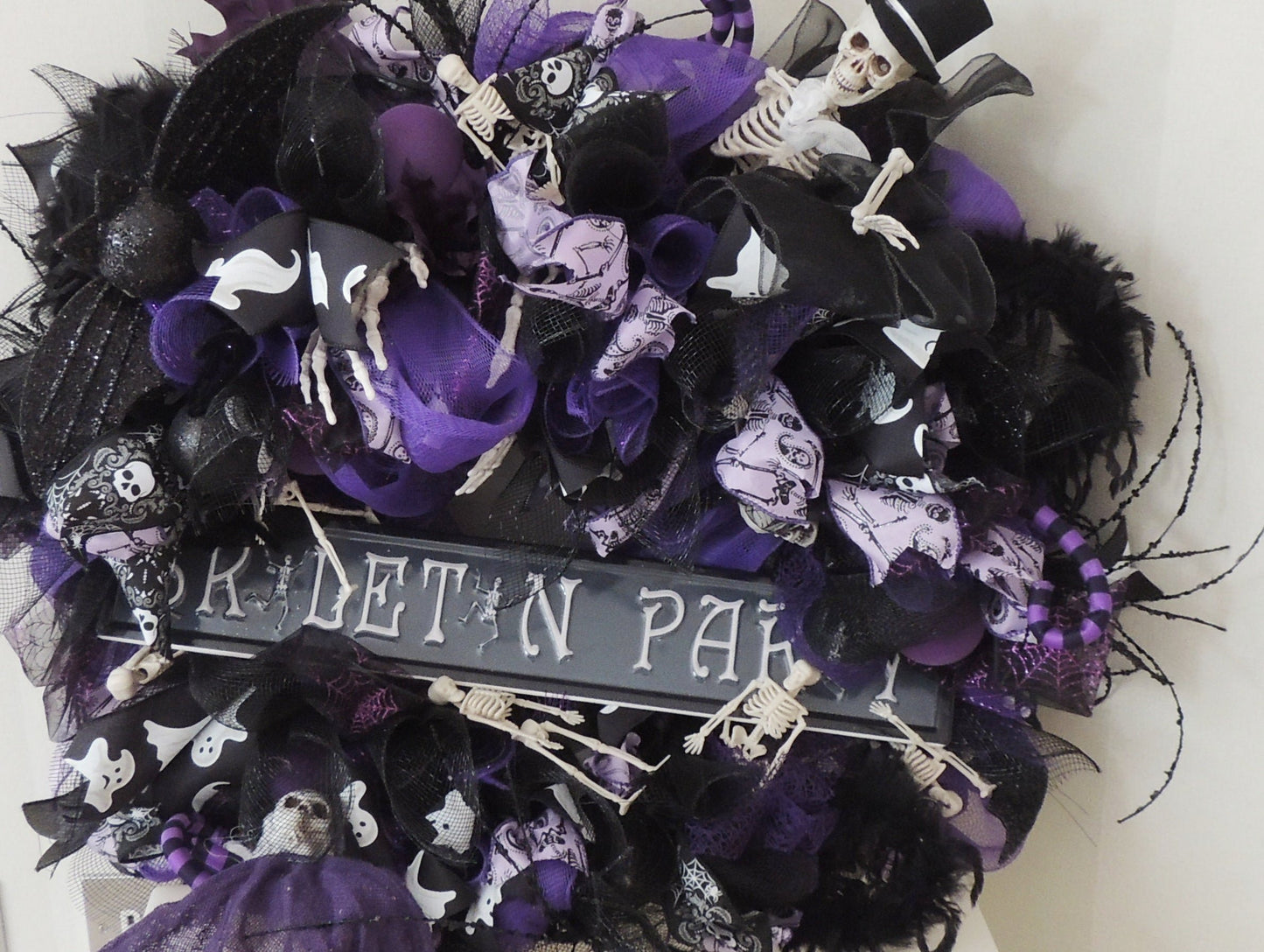 Luxury Purple Skeleton Halloween Wreath | Black & Purple Front Door Decor | 60cm (24")