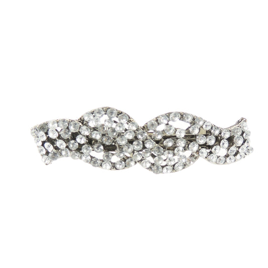 Ladies Sparkly Swirly Crystal Hair Barrette Evening Party Clip Clear (Pink)