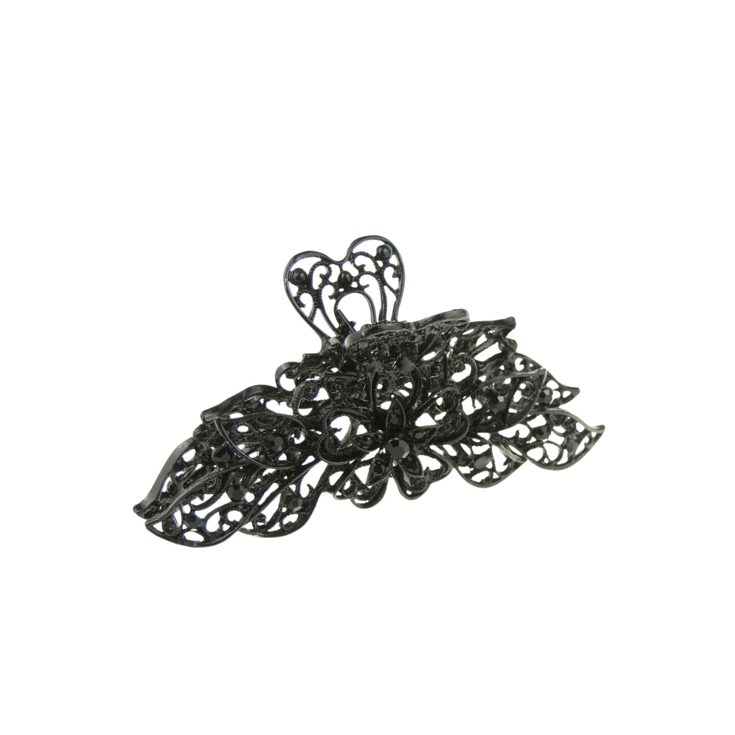 Small Womens Crystal Rhinestone Diamante Bridal Wedding Guest Party Bridesmaid Birthday Hair Accessories Bulldog Crab Octopus Spider Jaw Styling Metal Hair Claw Clamp Clip Flower BLACK