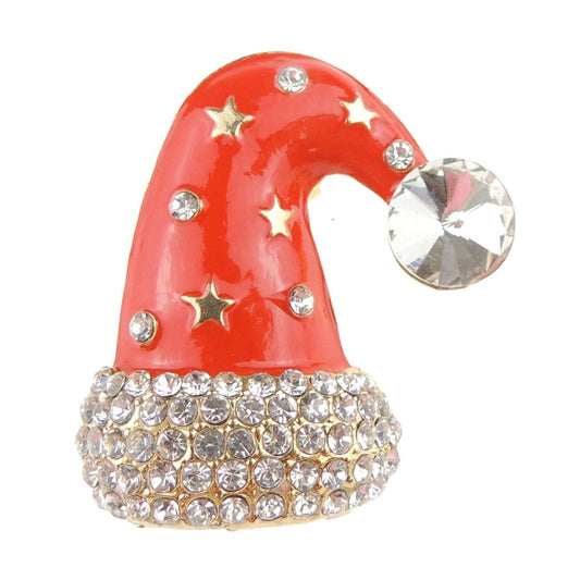 Festive Christmas Season Gift Coat Scarf Coat Jacket Shawl Scarf Enamel Diamante Rhinestone Crystal Brooch Badge Breastpin Corsage Pin Xmas Red Stars Santa Hat