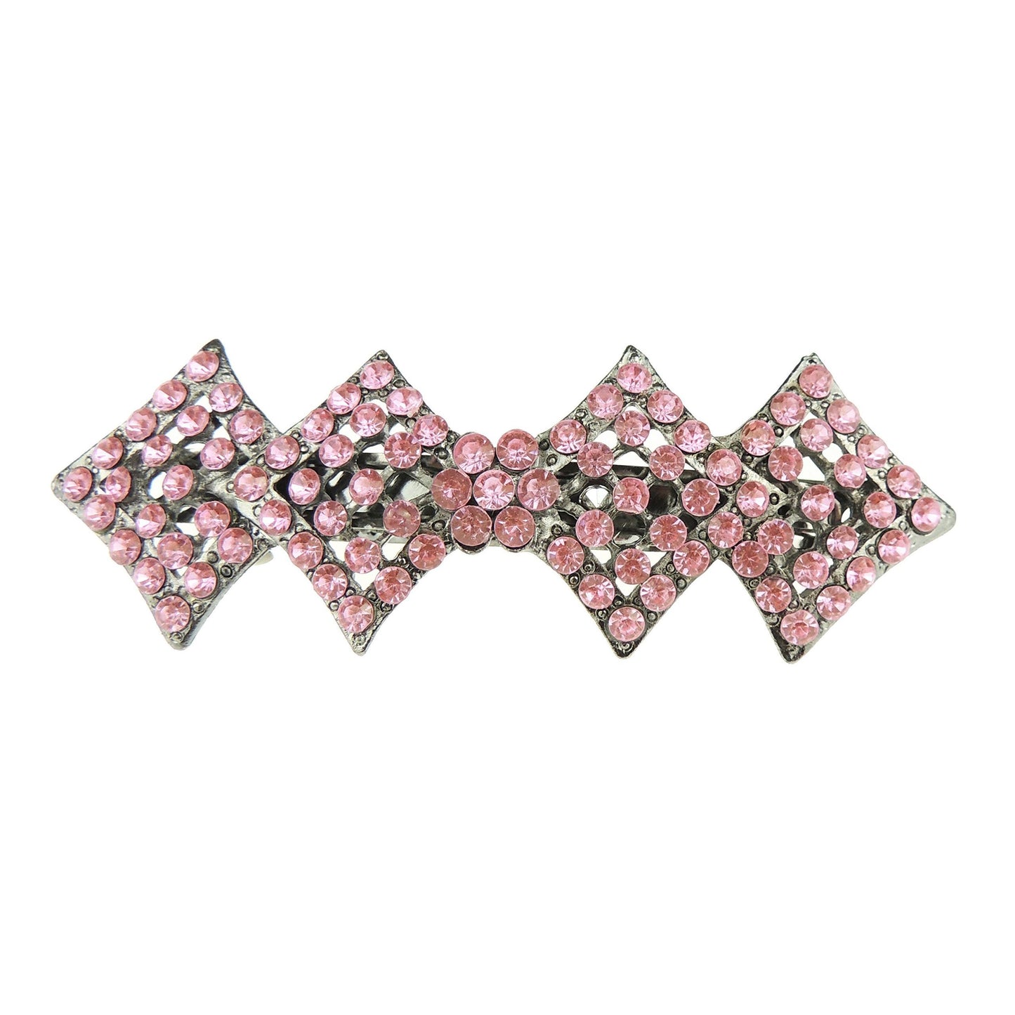 Womens Girls Crystal Rhinestone Diamante Wedding Bridal Party Evening Ponytail Fine Hair Accessories Formal Occasion Barrette Hairpin Grip French Spring Clip Long Bow Diamond Shape