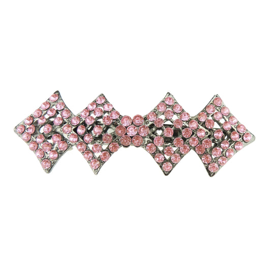 Womens Girls Crystal Rhinestone Diamante Wedding Bridal Party Evening Ponytail Fine Hair Accessories Formal Occasion Barrette Hairpin Grip French Spring Clip Long Bow Diamond Shape