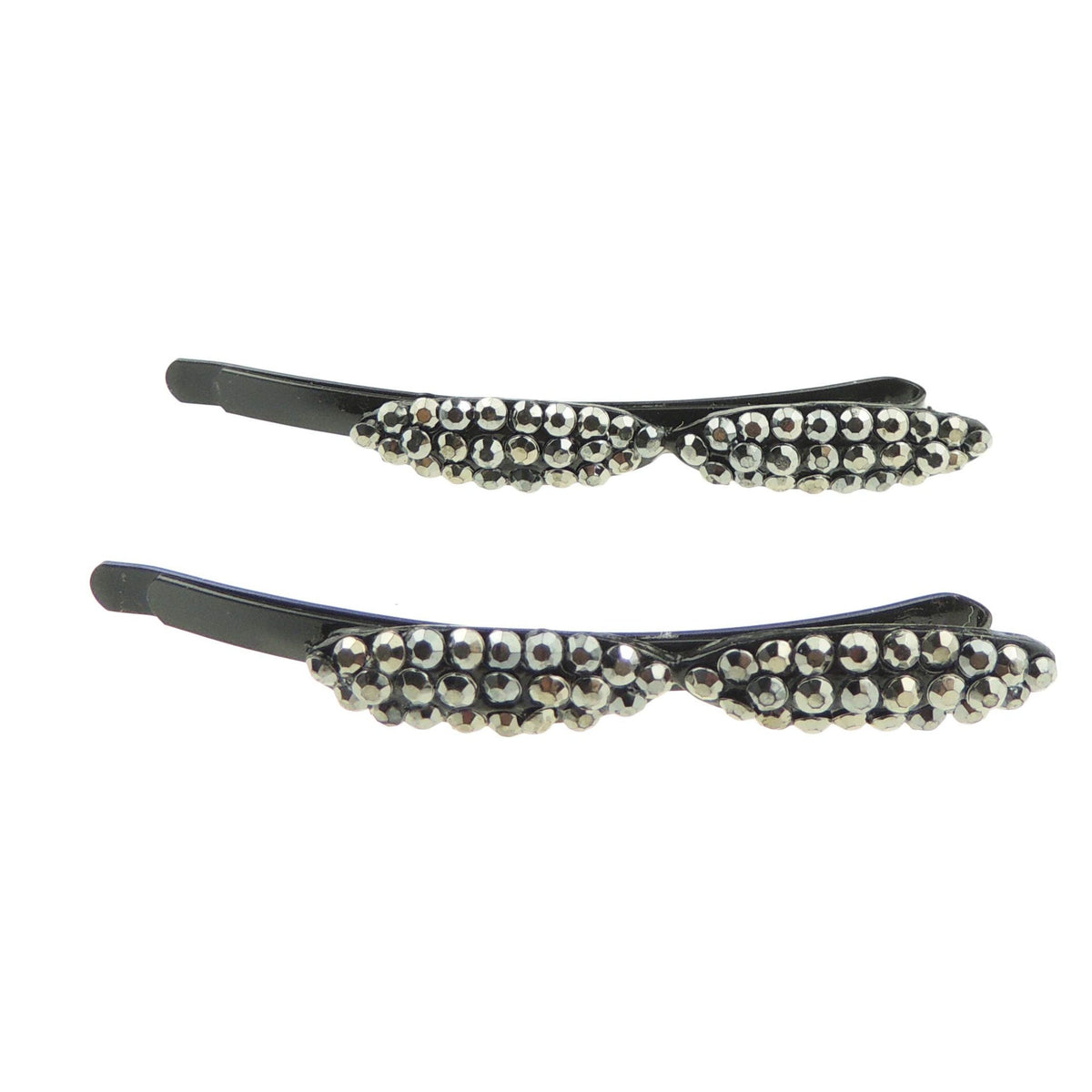 Ladies Evening Crystal Oval Pair Of Hair Grips Bow