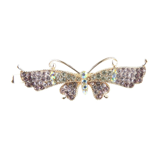 Ladies 6cm Crystal Diamante Hair Grip Slide Wide Long Butterfly (Long Purple)
