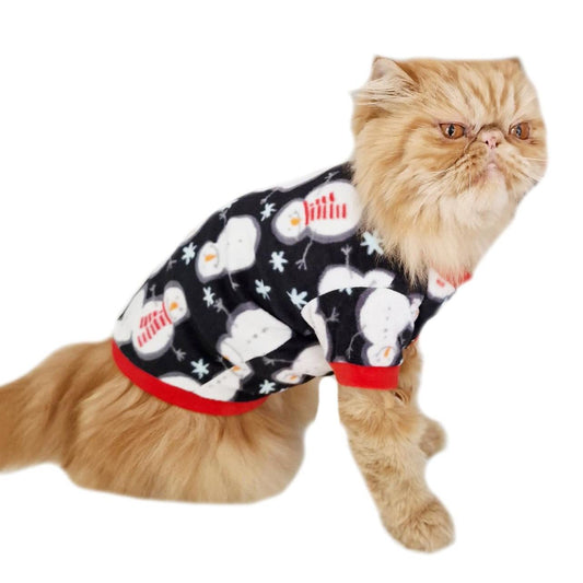 SMALL DOG ONLY Puppy Cat Christmas Outfit Fleece Winter Girl Boy Jumper Coat Clothes Hoodies Fancy Dress Costume Wedding Party Pullover Fleece Sweatshirt Navy White Festive Snowman