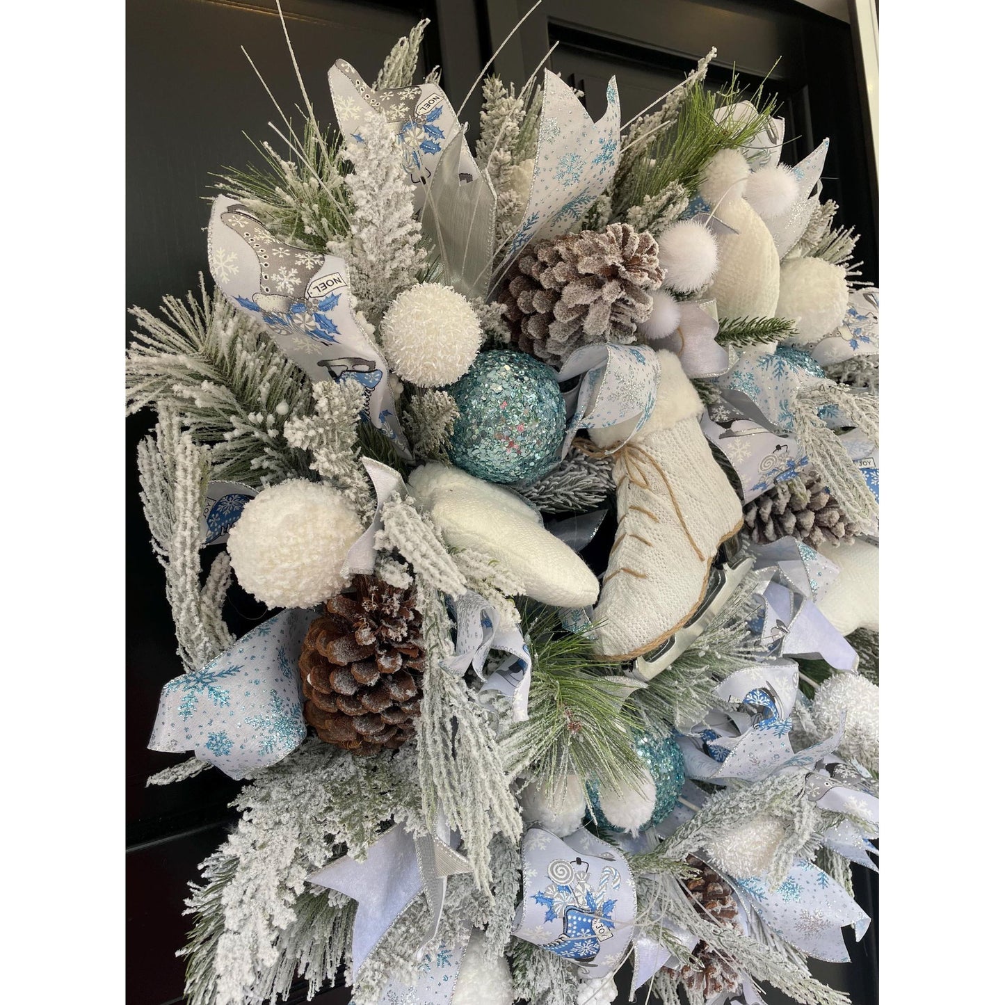 XL White Flocked Christmas Wreath Ice Skating Front Door Elegant Home Decor Decoration Glam Winter Swag Designer Unique Gift Luxury Holiday