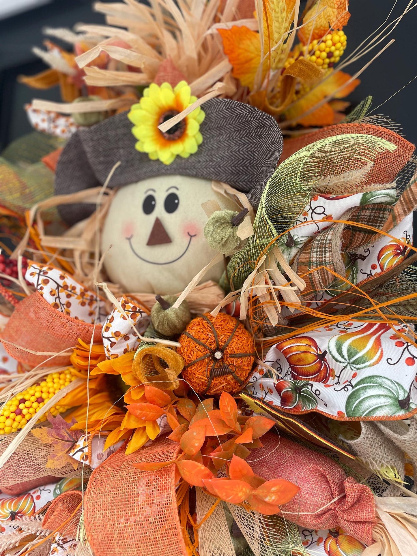 XXL Scarecrow Orange Halloween Front Door Wreath Swag Teardrop Hanger Wall Porch Hanger Handmade House Home Decor Decorations Glam