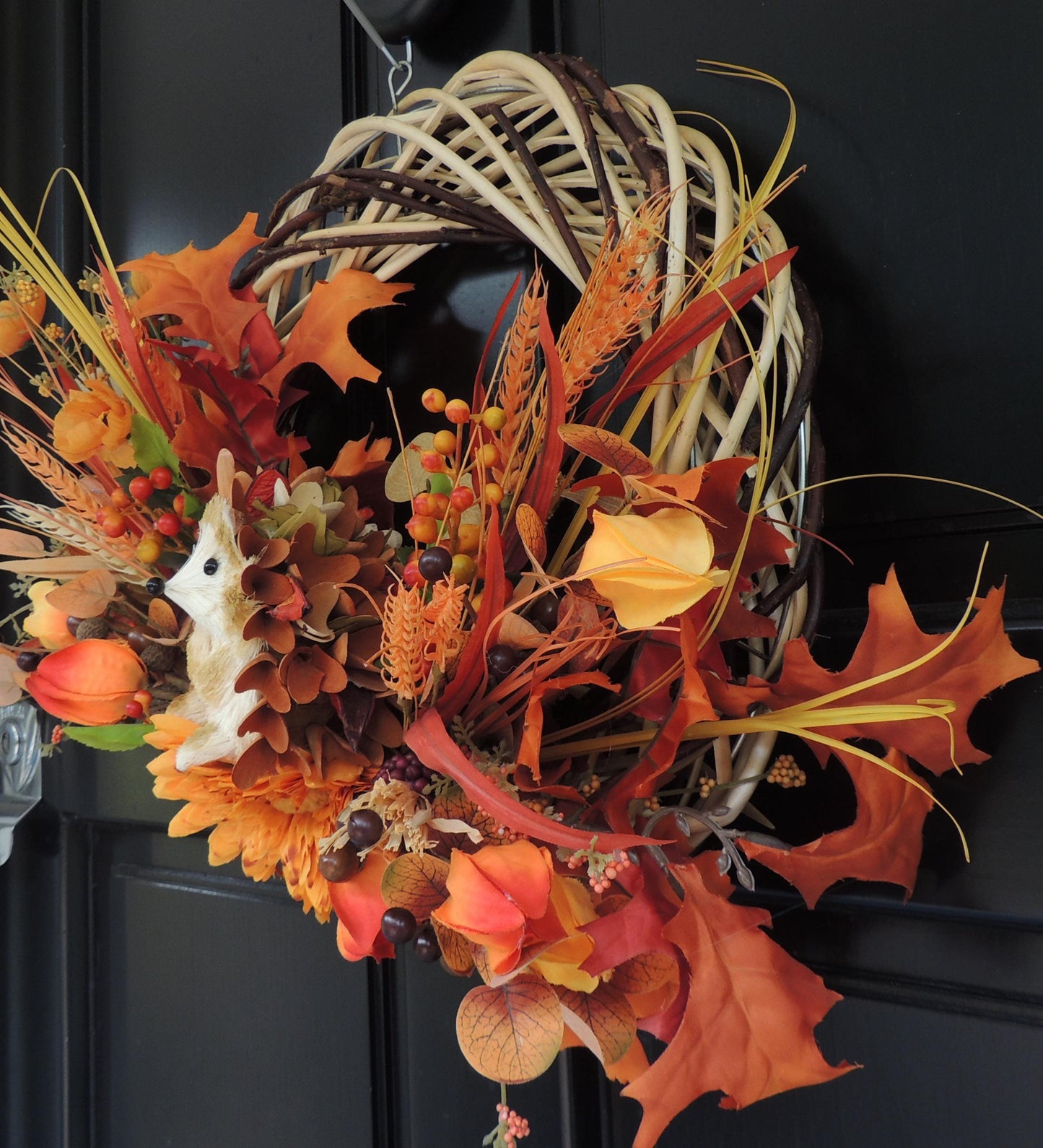 Orange Autumn Pumpkin Door Wreath, Green Fall Swag, Luxury Autumn Front Door Decor,Thanksgiving Wreath, Glam Fall Door Hanger,Harvest Wreath