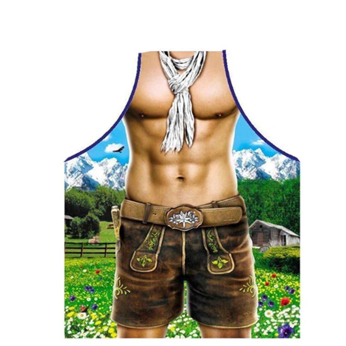 Glamour Girlz Mens Womens Chef Kitchen Cooking Baking BBQ Rude Joke Naughty Funny Novelty Present Stag Do Party Gift Pinny Pinafore Apron Birthday Christmas Muscle Male Bare Chest Lederhosen Shorts