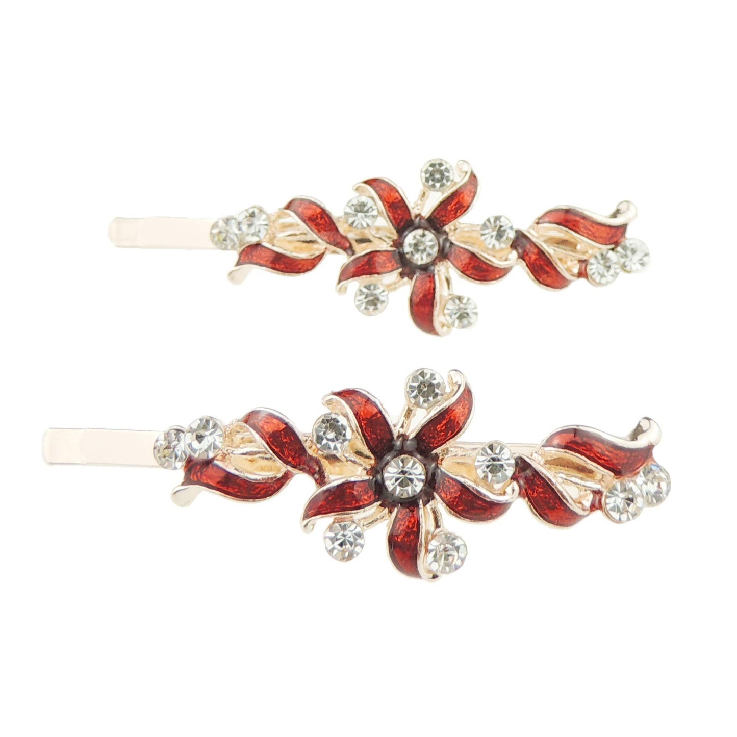 Womens Girls Sparkly Bow Rhinestone Jeweled Crystal Diamante Party Birthday Christmas Bridal Wedding Accessories Slides Hairpin Hair Clips Grips Bobby Pins Set of 2 Swirly Enamel Pinwheel Flower